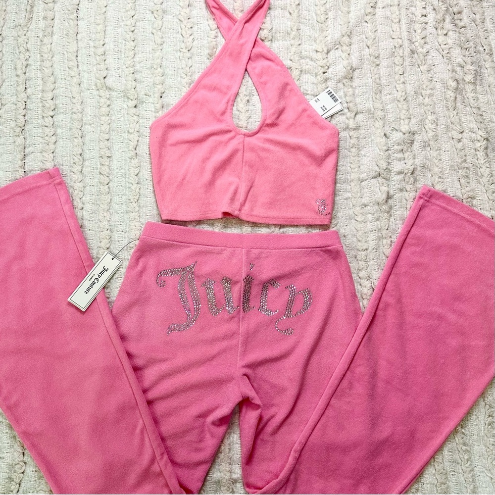NWT! JUICY COUTURE UO Exclusive Terrycloth Halter Top & Flare Pant Set